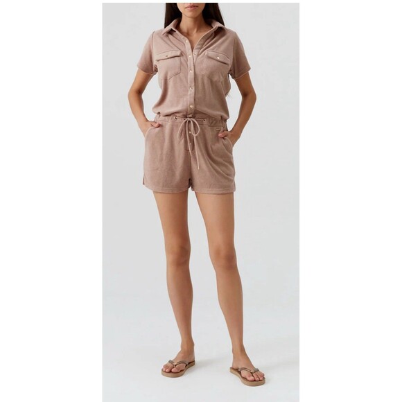 MELISSA ODABASH Cheryl Playsuit Romper Large Almond Beige Brown NEW Lounge Swim - Picture 8 of 13